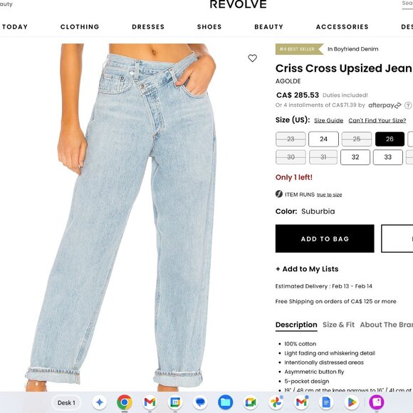 Agolde Criss Cross Upsized Jeans size 26 - Picture 3 of 12